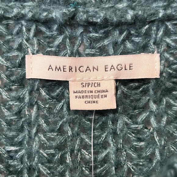 American Eagle Sweater NEW Dark Teal Nylon Acrylic Open Knit Pullover Boho S - Picture 6 of 10